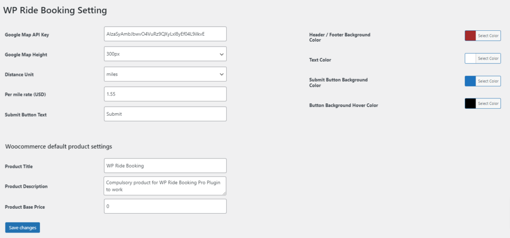 Taxi Booking Plugin Basic Settings