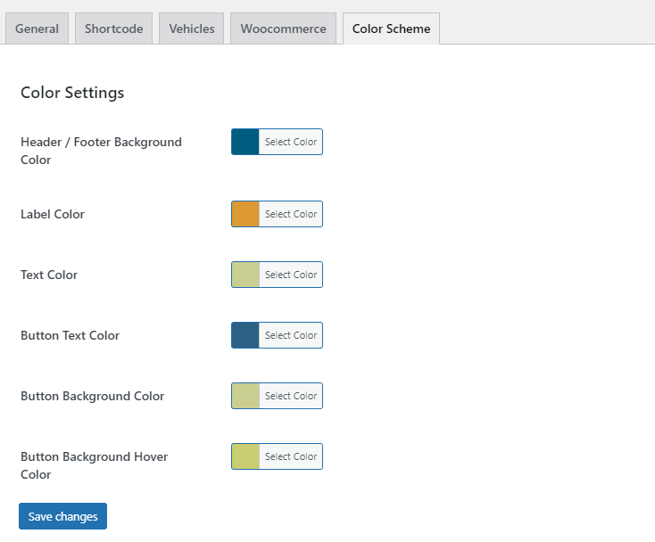 Set color scheme of taxi booking plugin